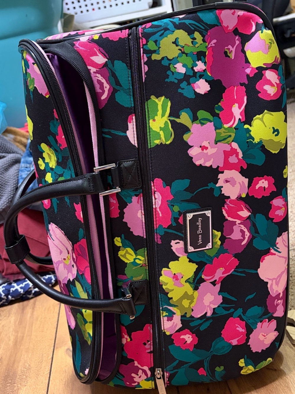 Vera Bradley Black Floral Travel Weekender in Pink, Green & Teal